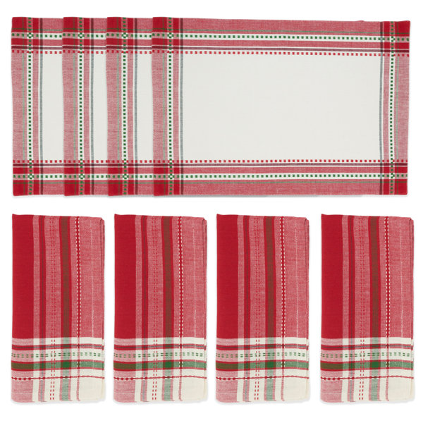 Saro Joyful Holiday Stripe Placemat and Napkin Set (4 Placemats + 4